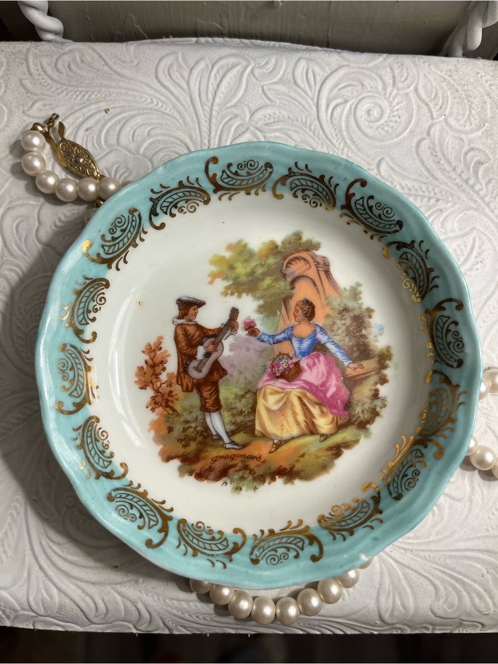 Vintage Limoges France porcelain Fragonard Courting Couple plate